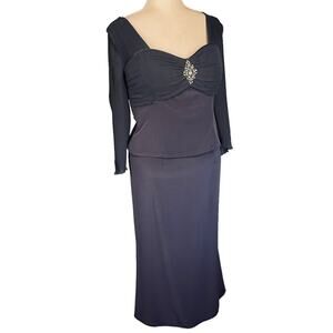 Cameron Blake by Mon Cheri Special Occasion Blue 3/4 Sleeve Midi Dress Size 12